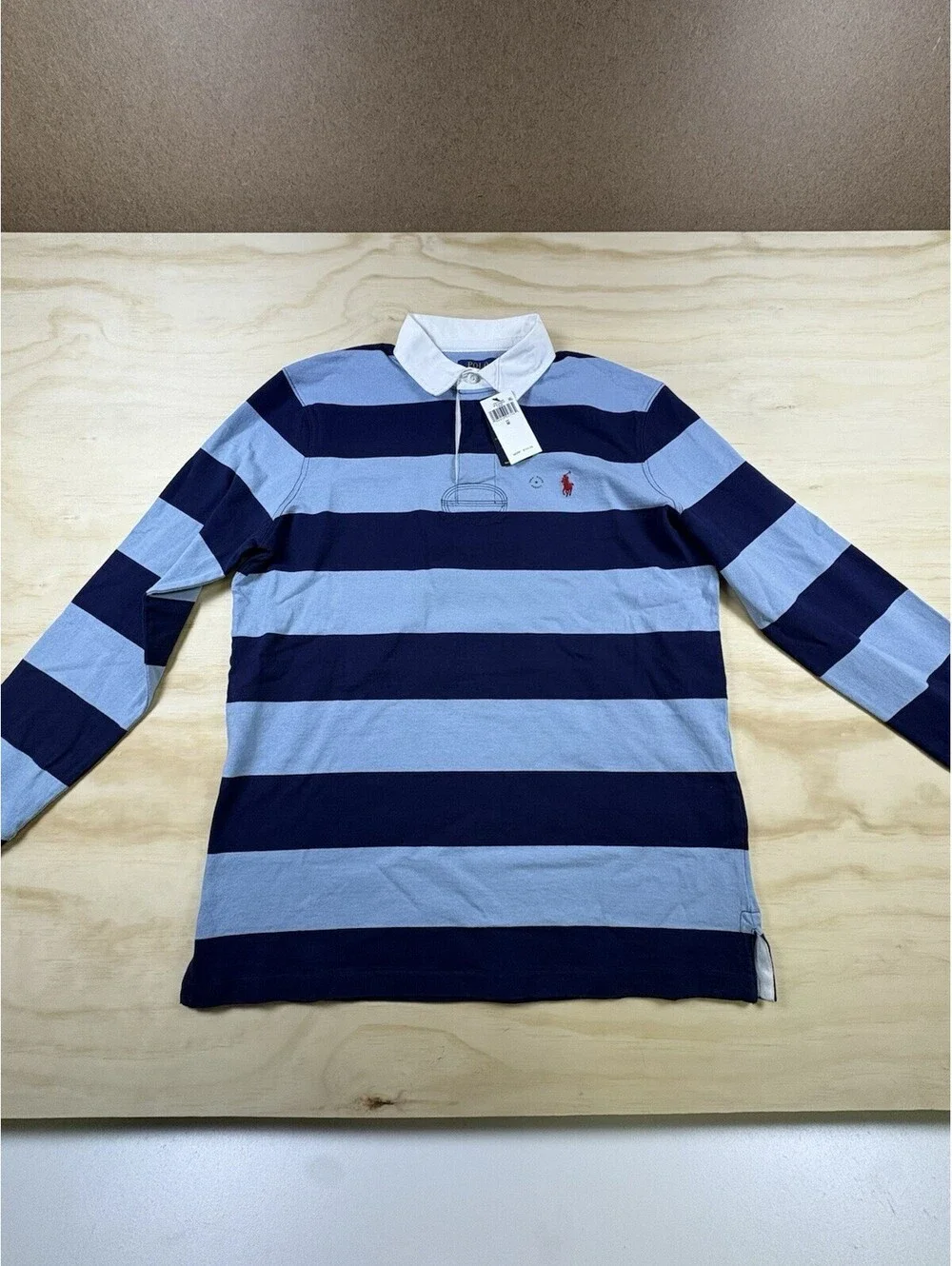 NWT Polo Ralph Lauren Rugby Shirt Men’s Medium Blue Stripe Classic Long Sleeve
